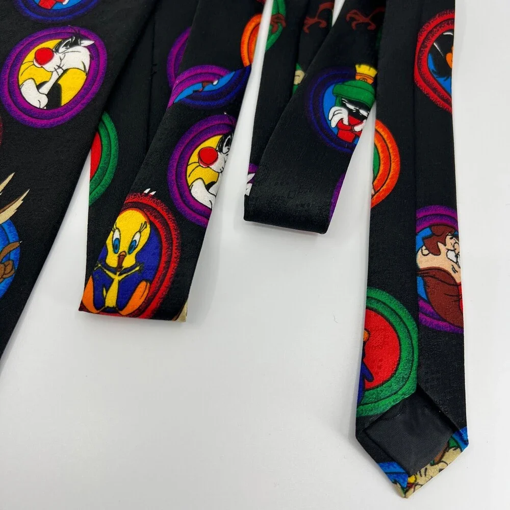 Vintage Looney Tunes Mania‎ Necktie Mens Black Shirt Tie Cartoon Taz Tweety Wile
